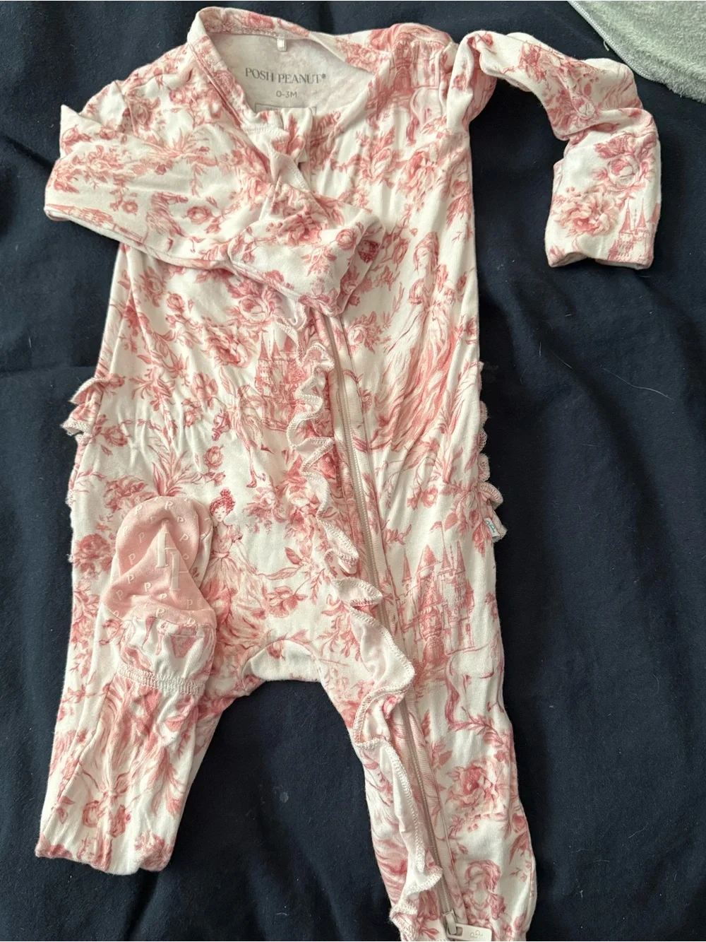 Posh Peanut Pink Toile Ruffle Footie